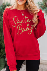 Red Santa Baby Letter Glitter Print Pullover Sweatshirt