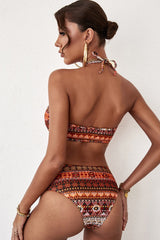 Red Tribal Print Halter Neck Cut-Out Boho Swimwear