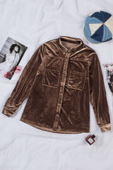 Retro Buttoned Pocket Long Sleeve Velvet Shirt