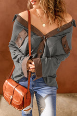 Ribbed Buttoned Long Sleeve Shacket