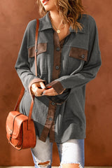 Ribbed Buttoned Long Sleeve Shacket