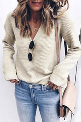 Ribbed Knit V Neck Sweater