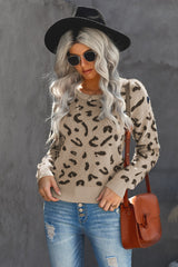 Ribbed Round Neck Leopard Sweater