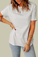 Ripped Solid Color Short Sleeve T Shirt