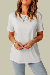 Ripped Solid Color Short Sleeve T Shirt