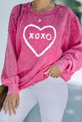 Rose Xoxo Heart Shaped Glitter Print Pullover Sweatshirt