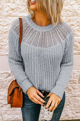 Round Neck Lace Splicing Knitted Sweater