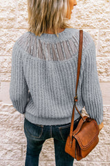 Round Neck Lace Splicing Knitted Sweater