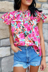 Ruffle Flutter Sleeve Floral Print Blouse