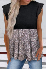 Ruffle Sleeve Bodice Leopard Splice Blouse