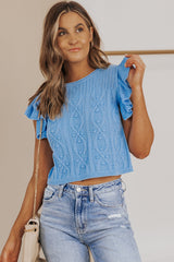 Ruffle Sleeve Cable Knit Sweater