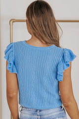 Ruffle Sleeve Cable Knit Sweater