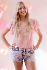 Ruffled Rib Knitted Short Sleeve T Shirt