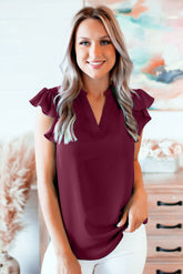Ruffled Sleeveless V Neck Top