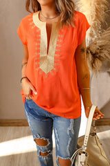 Short Sleeve Printed Neck Shift Blouse