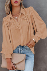 Solid Button-Up Loose Long Sleeve Shirt