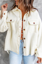 Solid Color Pocketed Patched Elbow Women Shacket