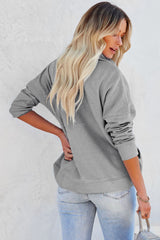Solid Color Zip Collar Sweatshirt With Pockets
