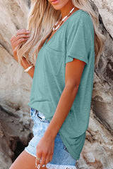 Solid Pocket Front Scoop Neck Short Sleeve T-Shirt