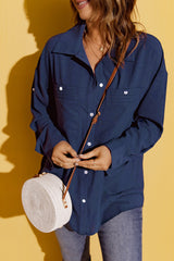 Solid Pocket Long Sleeve Button-Up Shirt