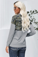 Splice Gray Kangaroo Pocket Zip Collar Sweatshirt
