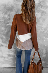 Splicing Buttoned Knitted Long Sleeve Sweater