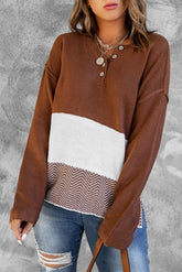 Splicing Buttoned Knitted Long Sleeve Sweater