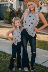 Star Print Knit Tank With Slits