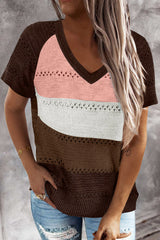 Stripe Color Block Knitted V Neck Top