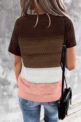 Stripe Color Block Knitted V Neck Top