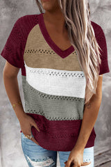 Stripe Color Block Knitted V Neck Top