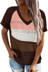 Stripe Color Block Knitted V Neck Top