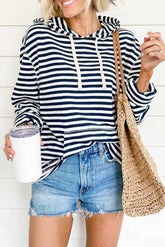 Stripe Kangaroo Pocket Drawstring Hoodie