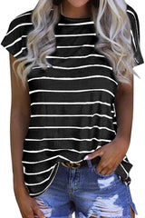 Stripe Printed Open Back Short Sleeve T Shirt