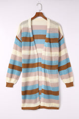 Striped Color Block Hollowed Knit Cardigan