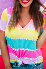 Striped Color Block V Neck T Shirt