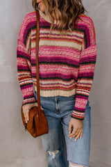 Striped Colorblock Drop Shoulder Knit Sweater