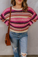 Striped Colorblock Drop Shoulder Knit Sweater