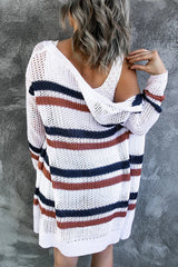Striped Fishnet Knitted Cardigan