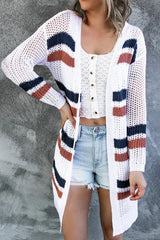 Striped Fishnet Knitted Cardigan