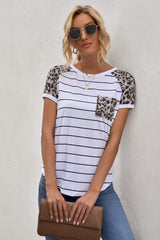 Striped Leopard Pocketed Patch Tee