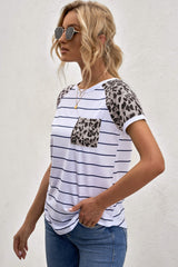 Striped Leopard Pocketed Patch Tee