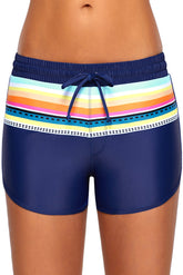 Striped Print Accent Drawstring Board Shorts