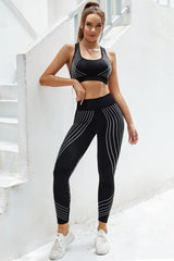 Striped Racerback Tank Top and High Waist Pants Active Set