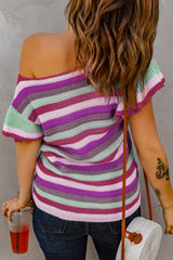 Striped Ruffle Short Sleeve Knit Top