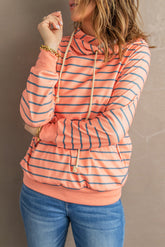 Striped Turtleneck Hoodie With Pocket