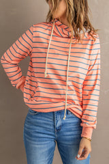 Striped Turtleneck Hoodie With Pocket