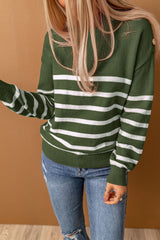Striped Turtleneck Long Sleeve Sweater With Buttons