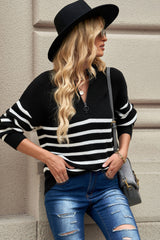 Striped Zipper Knit Sweater