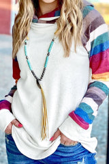 Stripes Long Sleeve Patchwork Ladies Hoodie